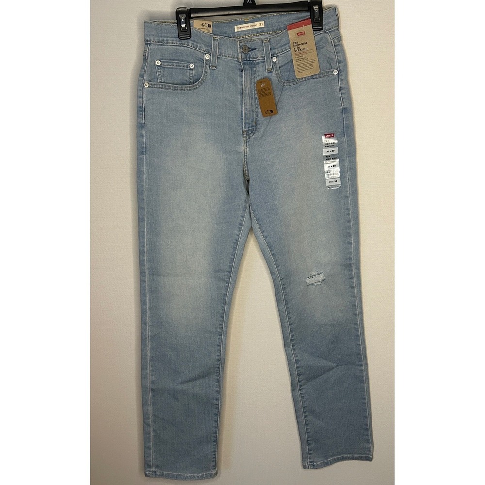 Levi's 724 High Rise Slim Straight Light Wash Distressed Denim 31x30 Women NWT